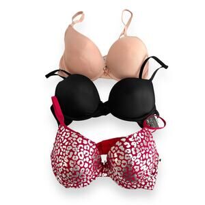3 French Affair 36B Bras Push Up Red Leopard Black Nude Beige NEW NWT